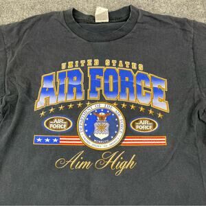 Vintage Air Force T-Shirt Men’s Size Large Black Y2K Aim High USA Fruit Of Loom